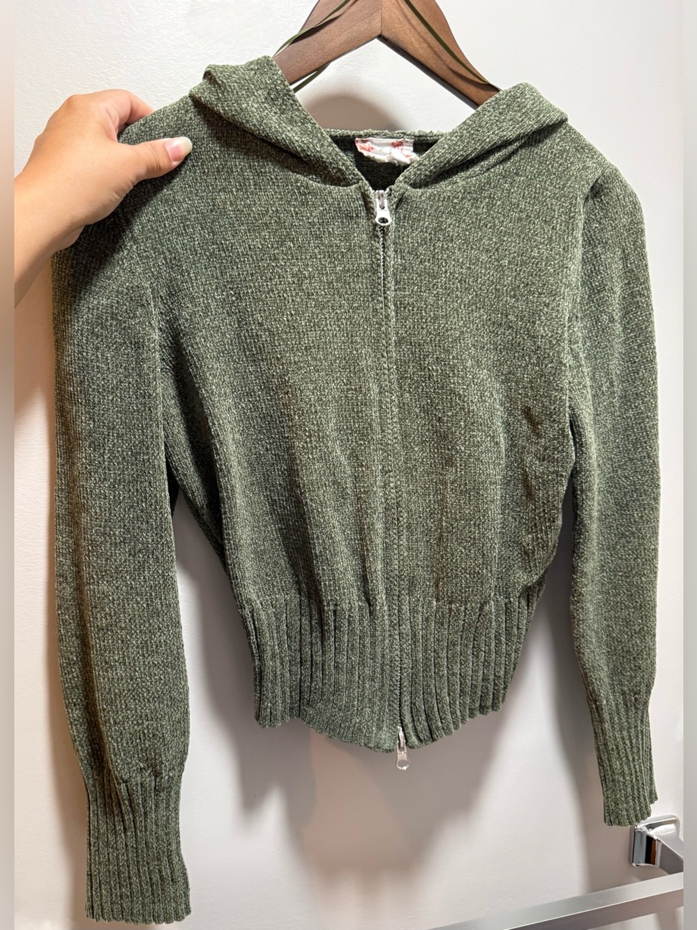 Pink Republic Olive Green Fairy Hooded Zip Cardigan Sweater Medium